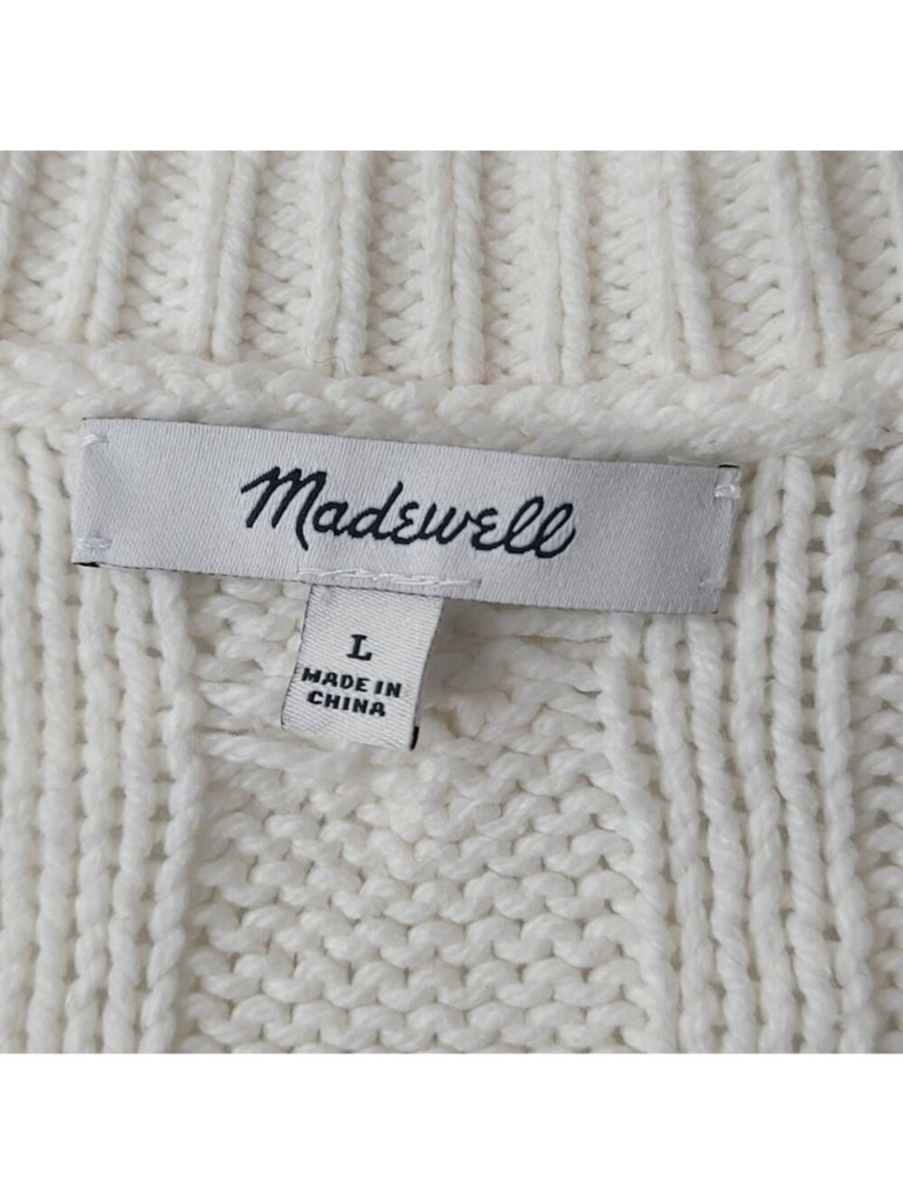 Madewell Women's Cream Cable Knit V-Neck Sweater Size L - Picture 2 of 8